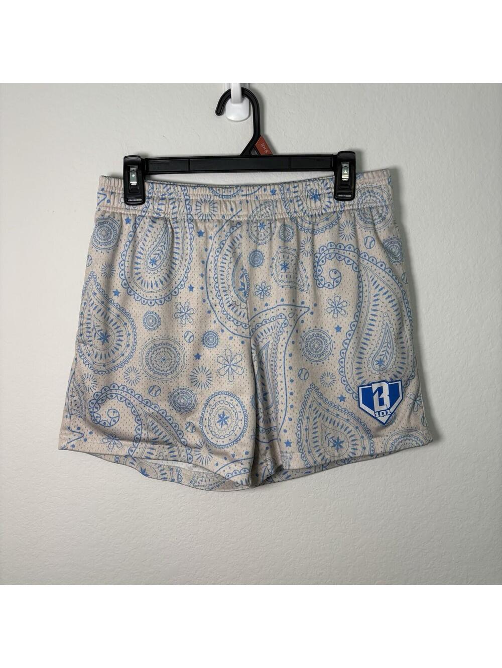 Baseball Lifestyle 101 Men’s Small White Blue Paisley Shorts Mesh Drawstring EUC